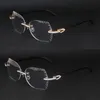 Designer Moissanite Diamond Set Rimles Eyewear Femmes Vintage Mens Original White Mix Black Buffalo Horn Conches Optical Rimless Glasses Mens Lunettes de vue en bois Nouveau