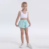 LU LU LEMONS Kids Yoga Shorts Skirts Outfits High Waist Sportswear with Pockets Fiess Wear Short Pants Girls Running Elastic Girl 23ss