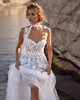 Boho Milla Nova 신부 꽃 스파게티 웨딩 드레스 업적 아플리케 레이스 디자이너 신부 가운 Ppliques를위한 라인 드레스