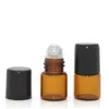 Amber Glass Essential Oil Roller flaskor med glas SS -rullbollar Aromaterapi parfymer Läppbalsam rullar på flaskor 1 ml 2 ml QHMVR