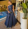 Urban Sexy Dresses One Shoulder Muslim Evening Long Satin A Line Elegant Navy Blue Robe de Party Gown for Women 230627