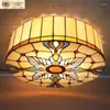 Ceiling Lights European Baroque E27 110-240V Pastoral Light Tiffany Round Glass Lampshade Lamparas De Techo Abajur 40cm