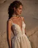 Milla Nova Boho A Line Wedding Dresses for Bride Spaghetti V Neck Wedding Dress Backless Applices Glitter foder Designer Brudklänningar