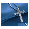 Naszyjniki wisiorek 925 Sterling Sier Fl okrągły cut White Topaz CZ Diamond Cross Party Kobiety