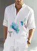 Koszulki męskie 2023 Bird Printed Koszula z długim rękawem Mężczyźni Stand Stand Flar Cardigan Button do swobodnego vintage Hawaiian 230628