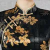 Etnik Giyim Vintage Düğme Qipao Yan Bölünmüş Çin Tarzı Orient Örgün Parti Elbisesi Mandarin Yaka Vestidos Baskı Çiçek Cheongsam