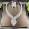 2023 White non tarnish Tassels fashion rhinestone necklace earrings stainless steel jewelry set for woman