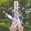 Pink 10 Inch Daisy Glass Water Bong Smoking Pipe Beaker Hookah Pipes Bubbler with Downstem & 14mm Male Tobacco Bowl