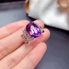 Pierścienie klastra 2023 EST duży rozmiar Purple Amethyst Pierścień dla kobiet Biżuteria Prawdziwa 925 Srebrny owalny naturalny klejnot dziewczyna urodzinowa Lucky Birthstone