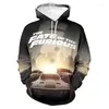 Мужские толстовки Movie Fast Furious Men 2023 Streetwear Fashion Cool Boys Fall 3D Print Графика Повседневная толстовка унисекс