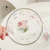 Kaffemugg borosilikat glas kreativt blomma mönster te vatten frukost kopp med handtag hem transparent dricksglasögon l230620