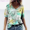 2023 New Women's T-shirt Tops Tee Ladies Ocean Fashion Casual Short Sleeve Digital Print V-Neck Summer Top Tshirts Woman Clothing Shirts