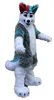 2023new longue fourrure fourrure gris loup Husky chien renard Fursuit mascotte fantaisie robe de soirée Halloween Costumes taille adulte