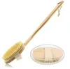 Escovas de limpeza de madeira Cerdas naturais Escova de corpo Massageador Banho de chuveiro Escova de cabo longo Spa Scrubber C100