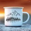 Muggar Creative Coffee Mug Travel Tea Cup Custom Name Milk Wine Camping Emamel Mountain Handle Cups Present Camper Personlig gåva