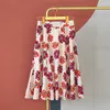 Saias Elegante Floral Chiffon Saia Feminina Verão Comprimento Midi 2023 Jovem Senhora Padrão Estampado Plissado Linha A Street