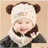 Party Hatts Baby Hat Suit In Autumn and Winter Childrens Crown Love Wool Ball Sticked Cap med för värme Vind Kall skydd Drop D Dhsut