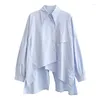 Blusas femininas Outono Algodão Sólido Camisas Femininas Oversize Seios Simples Manga Longa Blusa Senhora Assimétrica Preto Branco Azul