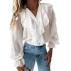 Kvinnors blusar Solid Color Ruffles V Neck Blus Elegant Puff Sleeve For Women Skyline Cotton Sleep Shirt Thin Tee