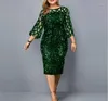 Plus Size Dresses Women Dress Velvet Mesh Patchwork Elegant Autumn Winter Long Sleeve Wedding Party Evening Club211o