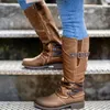 Boot s Knight Autunno Tinta unita Punta tonda Tacco basso Fibbia per cintura Comfort Large Size Escursionismo Western Bota Cano Longo 230628