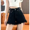 Jeans feminino Spicy Girl sexy shorts de cintura alta 2023 verão casual solto patchwork moda feminina borla roupas com cordões