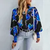 Women's Contrast Printed Shirt 2023 Autumn/Winter Long Sleeve Versatile Top chiffon tops