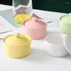 Cuencos Cuenco de soufflé de cerámica Hornear pequeño con tapa Raya Lindos colores de caramelo Porcelana Sopa Microondas Postre Rosa