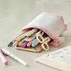 Simple Solid Retractable Pencil Case Bag Polyester Large Capacity Scalable Pen Holder Pouch Kids School Stationery