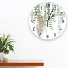 Wall Clocks Elk Leaves Watercolor Round Clock Creative Home Decor Living Room Quartz Needle Digital Hanging Watch