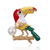 Broscher elegant söt papegoja för kvinnor emalj stift djur fågel färg brosch pärla män kläder märke smycken gåva ankomst