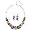 Colorful Crystal Flower Bridal Jewelry Sets for Women Choker Necklace Stud Earrings Set Wedding Bride Costume Jewelry Set