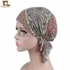 Bandanas Muslim Pre-Tied Style Cotton Turban Hat Headscarf Ladies Floral Print Bandanas Soft Headwear Hair Loss Cancer Chemo Cap Turbante X0628