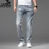 Men's Jeans designer Light luxury high-grade jeans men's smoky gray SLIM STRAIGHT casual long pants fashion brand thin IQEW