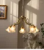 Pendant Lamps French Style Copper Chandelier Carved Lamp Arm White Jade Glass Retro Living Room Bedroom Dining