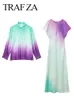 Robe Deux Pièces TRAFZA Femmes Mode Tie Dye Chemises À Manches Longues Revers Simple Poitrine Blouse Imprimer Court Femme Casual Streetwear 230627