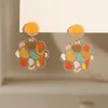 Boucles d'oreilles à tige fleur colorée acrylique pour femmes filles Long gland Vintage petit imprimé balancent bijoux à la mode femme