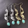 Fine Jewelry Ladies Long Earrings Ear Studs Turquoise Fashion Bohemian Vintage CHRISTIAN Feather Women's Alloy Zhejiang Leaves