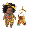 Dockor Black African Lifelike Explosion Head Bär en huvudduk Baby Cute Curly 8 tum Reborn Clothes Vinyl Toy 230628