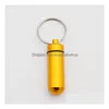 Keychains Lanyards 7 Colors Metal Container Keychain Aluminum Pill Box Holder Portable Mtifunction First Aid Pills Key Chain Bottl Dh6Nv