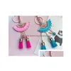 Keychains Lanyards Fashion Crystal Diamond Phone Tassel Pink och Blue Fan Pendant Totalt längd Cirka 16 cm droppleveransstillbehör Dhzbu