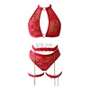 Slip Mutandine Donna Fiore Pizzo Sexy Cuore Anello Amore Piede Anello Biancheria intima Set 3 pezzi Reggiseno in pizzo Donna Maglia Patchwork Catena Sexy Lingerie x0625