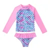 Swim Wear Kids Girls Tankini Set Long Seves Rashguard Swimsuit Swimwear Bathing Swimming Set Fish SCAS Tryckta toppar med Bottoms HKD230628