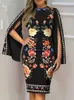 Casual Dresses Spring Summer Fashion Elegant Printed Pencil Skirt 2023 Women's V Neck Cloak Split Sleeve Slim Mini Woman Party Dress