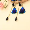 Dangle Earrings 11.11 2023 Antique Blue Peacock Feather Attractive Fan Drop For Women Christmas Ed01653c