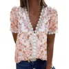 Women's Blouses Womens S Workout Shirts Large Summer Lace Tops Short Sleeve V Neck Floral Print Cotton Long Tee