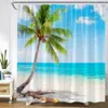 Zasłony prysznicowe Zwroty Osła Zachodu prysznicowe plażowe Zasłony prysznicowe tropikalne Ocean Palm Tree Waterfall Nature Sceneria Sceneria Decor Home Dekor łazienki Zestaw zasłony 230627