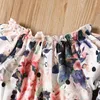 Tench Coats Summer Floral Print Trompeta Manga Top Lace Up Falda de mezclilla Moda Chica Traje Conjunto de 5 piezas