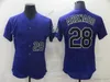 Movie College Baseball Wears Jerseys 홈 어웨이 19 CharlieBlackmon 28 NolanArenado 27 TrevorStory Slap All Stitched Away 통기성 스포츠 세일 고품질