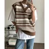 Men's Vests 3-color Striped Sweater Vest Men Fashion Casual V-Neck Knitted Pullover Korean Loose Sleeveless Mens Jumper Clothes